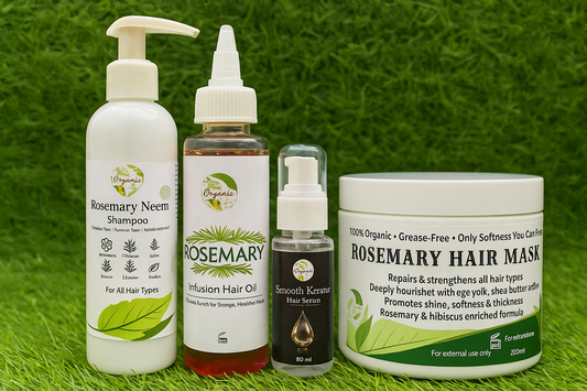 🌿 Rosemary Hair Care Deal (Complete 4-in-1 Pack) shampoo 200ml

oil 150ml

hair mask 200ml

hair serum 50ml