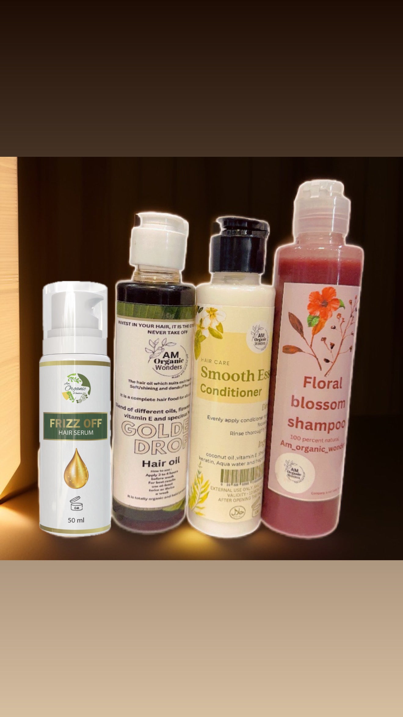 Deal 9. Floral blossom shampoo+smooth essence conditioner + golden drop hair oil+ frizz off hair serum