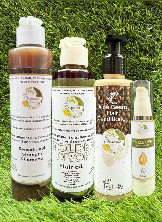 Deal 11 sensational shampoo + aloe bean hair conditioner + golden drop hair oil + frizz off hair serum