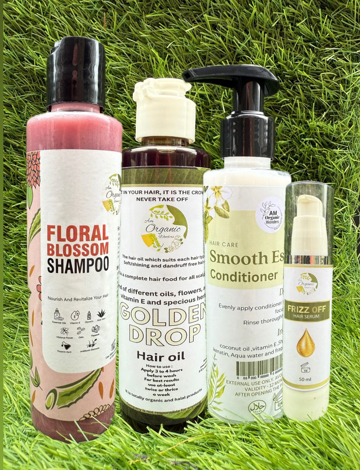 Deal 9. Floral blossom shampoo+smooth essence conditioner + golden drop hair oil+ frizz off hair serum