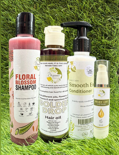 Deal 9. Floral blossom shampoo+smooth essence conditioner + golden drop hair oil+ frizz off hair serum